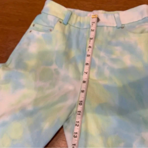 Tiger Mist white blue and green tie dye wide leg high rise jeans with button fly - Picture 6 of 8